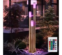 Eclairage de chemin extérieur en acier inoxydable lampe d'extérieur lampadaire jardin lumière aspect bois, acier inoxydable, télécommande dimmable, 3x LED RGB 8,5W 806Lm, DxH 28 x 170 cm