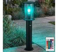 Lampadaire en acier inoxydable avec capteur de lumière chemin, lampe d'extérieur, lampe d'extérieur en verre fumé noir, détecteur de mouvement, télécommande dimmable, 1x LED RVB 8,5W 806Lm, H 60 cm
