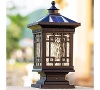 Lampadaire extérieur solaire avec abat-jour en verre moderne, pilier lumineux pour villa, cour, clôture, borne lumineuse en aluminium pour clôture, patio, chemin, cour, allée, pelouse, jardin B 50,5