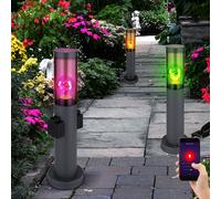 Lampadaire Extérieure Borne Lumineuse Smart LED Google Alexa RGB Prises 3er Set