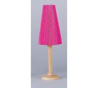 Lampadaire FADEDA avec pied en bois tourné et abat-jour plissé jaune et rose, LxlxH en mm : 45x45x130. Pour crèches, miniatures, hobby et modélisme, accessoires pour maisons de poupées et trains minia