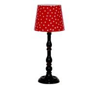 Lampadaire FADEDA avec pied en plastique noir en noir, abat-jour en rouge avec des points blancs avec éclairage LED en 3,5V, LxlxH en mm : 40x40x120. Pour les crèches, les miniatures, les loisirs et l