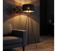 Lampadaire Feu Latéral Trépied Abat-Jour or Noir Hauteur 149cm