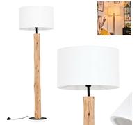 Lampadaire Flemming, en bois/tissu métallique dans les tons naturel/noir/blanc, lampe au design scandinave avec abat-jour rond (Ø 50 cm) et interrupteur au pied, hauteur 159 cm, 1 x E27, sans ampoule