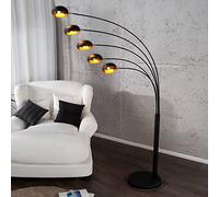Lampadaire flexible noir doré design rétro 205 cm boule abat-jour salle à manger lampe en métal