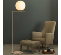 Lampadaire Globe en Verre Style Milieu du siècle, 125 cm, en Fer doré, en Verre dépoli, avec culot E14 à intensité Variable, en Forme de L, idéal pour Un canapé, Un Salon, Une Chambre ou Un Bureau.
