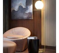 Lampadaire Globe en Verre Style Milieu du siècle, 135 cm, doré, en Verre dépoli, Haut, avec culot E26 à intensité Variable, en Forme de L, idéal pour Un canapé, Un Salon, Un Bureau ou Une Chambre.