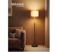 Lampadaire, Hauteur Réglable de 140 à 170 cm, Style Moderne, Interrupteur à Pied, Abat-Jour en Tissu, Douille E27, Doré et Noir