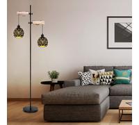 Lampadaire lampadaire vintage en bois pour salon réglable en hauteur avec abat-jour en cristal, métal, 2x douille E27, LxlxH 54x25x168 cm
