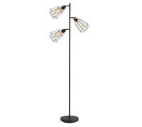 HomCom Lampadaire design industriel – 3 ampoules max. 40 W – Abat-jour cage métal noir