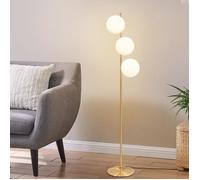 Lampadaire Homefire moderne 3xE27 - en métal et verre doré et blanc - 25 x 25 x 150 cm - avec interrupteur au pied