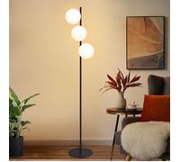 Lampadaire Homefire moderne 3xE27 - en métal et verre noir et blanc - 25 x 25 x 150 cm - avec interrupteur au pied