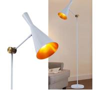 Lampadaire industriel blanc, abat-jour alu intérieur doré nid d’abeille, douille E27, pour salon.