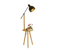 Lampadaire industriel de ferme avec étagères - Abat-jour en fer noir et base en bois - Éclairage élégant pour salon, chambre à coucher et bureau - Décoration moderne et design peu encombrant