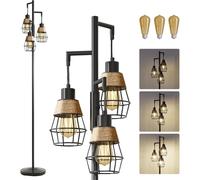Lampadaire industriel salon, abat-jour métallique Lampadaire à intensité variable avec ampoules LED E27, pour chambre à coucher bureau, 175 cm, noir