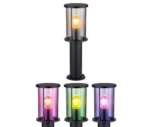 Lampadaire Jardin Lampadaire d'allée Lampe extérieure, télécommande dimmable changeur de couleur IP54, abat-jour en verre fumé inox mat, 1x LED 8,5W 806Lm blanc chaud, DxH 14,3x45 cm