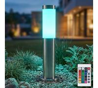 Lampe d'extérieur argentée Lampe de socle de jardin Lampadaire d'allée Lampe de terrasse Acier inoxydable, télécommande à intensité variable, RGB LED 8,5W 806Lm, DxH 7,6x45 cm