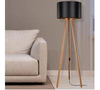 Lampadaire Keynes trépied hauteur 136 cm E27 bambou / noir [lux.pro]