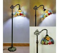 Lampadaire Lampadaire de chambre à coucher de style Tiffany Lampadaire vintage Fleurs Parapluie en verre teinté Lampadaire antique pour café Lampe de salon Lampes de bureau E27 Support de lampe réglab