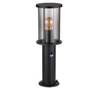 Lampadaire, lampadaire, lampe de jardin, lampe d'extérieur avec détecteur de mouvement, acier inoxydable, verre fumé, E27, H 45 cm
