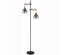 Lampadaire lampadaire lampe de salon 2 flammes hauteur réglable verre fumé bois