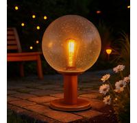 Eclairage exterieur jardin lampadaire exterieur E27 lampadaire extérieur, boule de verre aspect bois aluminium, optique bulle, 1x douille E27, DxH 25x38 cm