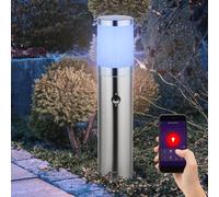 Borne E27 lampadaire patio lumière extérieure détecteur de mouvement étanche IP44, App commande vocale dimmable CCT, 1x Smart RGB LED 10W 806Lm 2700-6400K, DxH 14x50 cm