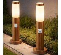 Lampadaire Lampe à Pied Extérieure Détecteur de Mouvement Balcon Optique Bois 2x