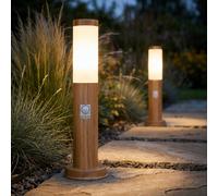 Lampadaire Lampe à Pied Extérieure Détecteur de Mouvement Balcon Optique Bois 2x