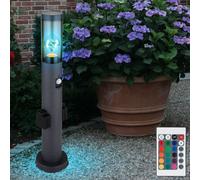 Borne lumineuse avec détecteur de mouvement Lampe d'extérieur avec prises Lampadaire extérieur, fumée anthracite, télécommande dimmable, 1x LED RGB 8,5W 806Lm, DxH 7,6x60 cm