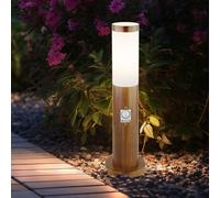Borne lumineuse avec détecteur de mouvement, aspect bois, lampadaire extérieur, borne lumineuse, acier inoxydable, plastique blanc, 1x E27, DxH 7,6 x 45 cm