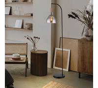 Lampadaire Lampe sur pied verre fumé aspect bois Lampe de salon Lampadaire d'appoint, métal noir, MDF, 1x E27, LxlxH 40 x 25 x 150 cm