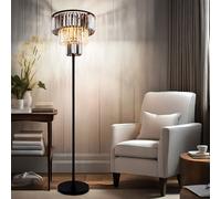 Lampadaire LED Cristaux de verre Lampe de salon à 3 flammes, métal noir mat, cristaux fumés clairs, 3x 7W 806lm blanc chaud, DxH 40x180 cm