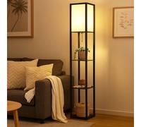 Lampadaire liseuse bois marron textile noir interrupteur à tirette H 159 cm