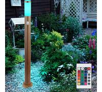 Borne lumineuse avec détecteur de mouvement extérieur capteur de lampe lampadaire aspect bois, télécommande dimmable, acier inoxydable, 1x LED RGB 8,5W 806Lm, DxH 12,7x110cm