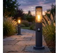 Lampadaire Lampe D'Extérieur Borne Lumineuse Détecteur Anthracite Fumée E27 2x