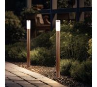 Lampadaire Lampe D'Extérieur Optique Bois E27 Inox Luminaires de Jardin 2er Set