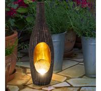 Décoration de jardin lumière solaire pour décoration extérieure design Lampe solaire rotin -optik couleur or avec boule de verre, brun craquelé, LED blanc chaud, LxH 14,3x45,5 cm