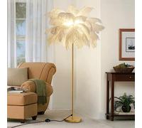 Lampadaire,Lampe en Plumes d'autruche Naturelle en or bleu rose blanc plume dimmable lampe pour fille parfait pour chambre à coucher et salon (white)