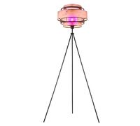 Lampadaire LED à intensité variable avec télécommande Plafonnier en bois Lampe de salon Lampe d'appoint Chambre à coucher, changement de couleur RVB. Trépied à 3 pieds treillis métallique noir, 4W 470