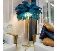 Lampadaire LED à intensité variable avec trépied en plumes d'autruche naturelles - Éclairage décoratif moderne pour salon, maison, bureau et lampe de lecture pour décoration d'intérieur et décoration