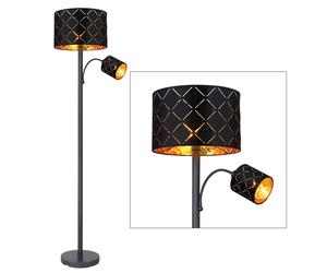 Lampadaire LED avec lampe de lecture Salon Lampadaire Liseuse Plafonnier Noir Or, Lampe de lecture flexible Décor découpé, 1x E27 1x E14 LED, DxH 35 x 162 cm