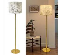 Lampadaire LED E27 avec abat-jour, interrupteur à pied et à tirette, réglable en hauteur, pour chambre à coucher, fleurs, tissu, abat-jour en métal, doré, lampe de lecture, sur pied
