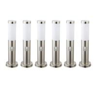 Lampadaire LED E27 Lampadaire de jardin avec détecteur de mouvement, résistant aux intempéries IP44, capteur, acier inoxydable argenté opalin, 11W 1055lm blanc chaud, DxH 7,6x45cm, 6er Set