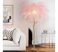 Lampadaire LED en résine avec trépied en plumes d'autruche naturelles à intensité variable - Décoration idéale pour le salon, la maison et le bureau - Lampe de lecture parfaite