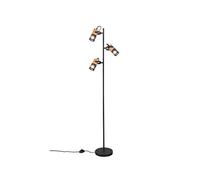 Lampadaire LED en treillis métallique - Design industriel - Noir mat - Avec douilles en bois.