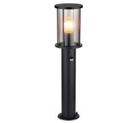 Lampadaire, éclairage de chemin, lampe de jardin, lampe d'extérieur, métal, noir, verre, fumée, détecteur de mouvement, acier inoxydable, 1x E27, H 60 cm