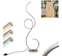 Lampadaire LED Olok, lampe de sol en métal/plastique nickel mat/blanc, intensité lumineuse variable Interrupteur à pied, hauteur 122 cm, 23 watts, max. 2700 lumens, 2700 + 4000 + 6000 K(modifiable)