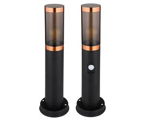 Lampadaire LED pour chemin, lampadaire d'extérieur avec détecteur de mouvement, contrôle par application CCT, changement de couleur RVB, acier inoxydable, Smart 8,5W 806lm, PxH 7,6x45 cm, lot de 2