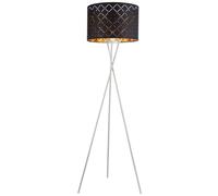 Lampadaire LED Projecteur Salon Eclairage de la pièce textile noir-or Lampadaire, 1x E27 LED blanc chaud, salon chambre à coucher